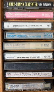 Collection of Vintage Cassette Tapes and Wooden Box