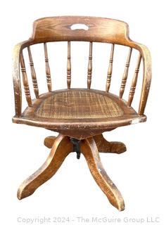 Oak Swivel Desk or Captains Chair with Cane Seating