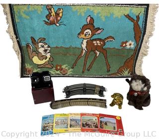 Collection of Toys Including 1975 Hooked Walt Disney Productions Bambi Rug and Viewmaster