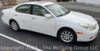 2003 Lexus ES300. 4 Door Sedan (3.0L 6CY 5-A) 211,000 miles. VIN JTHBF30G330092438. Clear title. See all the photos and make an appointment to inspect if desired before bidding.  