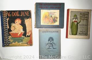 Four (4) Vintage Children's Books Including Rag Doll Jane, Struwwelpeter, Adventures of Snooki & Snak, & Kritters of the Kitchen Kingdom