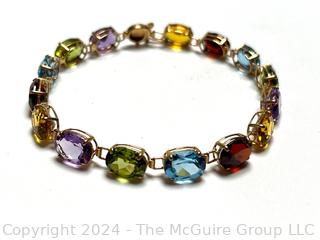 Multi Color Gemstone Bezel Set in 14kt Yellow Gold Bracelet