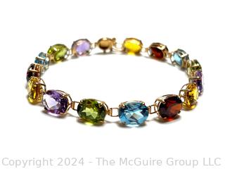 Multi Color Gemstone Bezel Set in 14kt Yellow Gold Bracelet