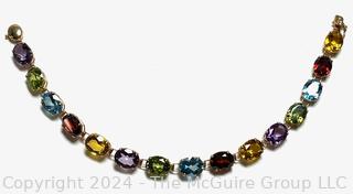 Multi Color Gemstone Bezel Set in 14kt Yellow Gold Bracelet