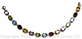 Multi Color Gemstone Bezel Set in 14kt Yellow Gold Bracelet