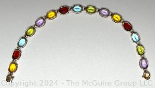 Multi Color Gemstone Bezel Set in 14kt Yellow Gold Bracelet