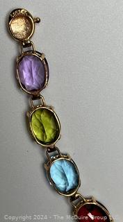 Multi Color Gemstone Bezel Set in 14kt Yellow Gold Bracelet