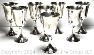 Set of Eight (8) Sterling Silver Goblets, Engraved "C". 1008 grams (126.1 grams each)