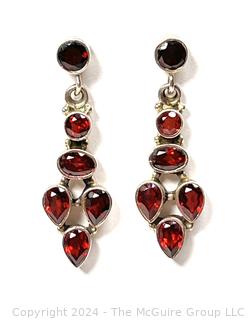 Sterling Silver and Faceted Garnet Dangle Earrings