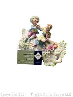 German Bisque Porcelain Figurine of Children on Log