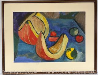 Framed Without Glass Paint on Paper Abstract Still Life of Fruit Signed by Artist. 22" x 28"