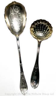 Two (2) Serving Utensils, One Coin Silver (58 grams)