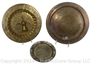 Three (3) Brass and Copper Etched Moroccan Serving Trays