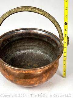 Hammered Copper Pot Cauldron with Brass Handle