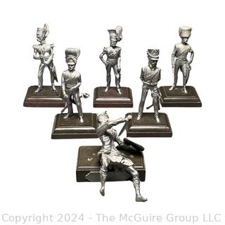 Collection of Six (6) Pewter Soldier Statues. One is off his plinth. 