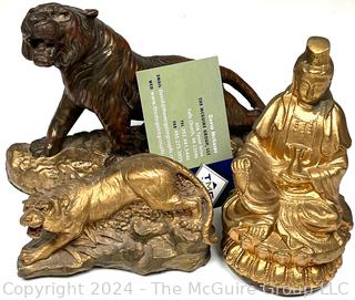 Three (3) Cast Metal Asian Statues Including Buddha and Tigers