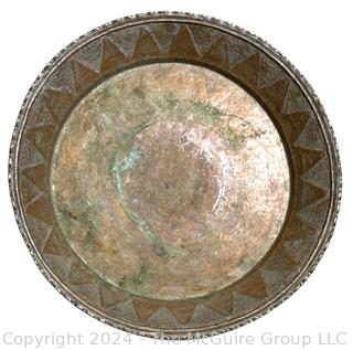 Large Decorative Tinned Copper Persian Tray Serving Bowl Dish. 23" diameter 3" deep.