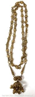 Middle Eastern Brass Bell Necklace on Filigree Chain