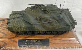 Collection of Military Collectibles Including Abrams Tank Miniature, Uniform Dress Aiguillette, Pins, Etc.