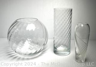 Three (3) Lenox Clear Crystal Glass Vases 