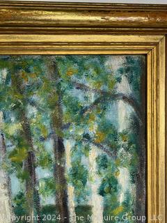 Framed Oil on Canvas Titled "On the Edge of the Lake" Signed by Artist Lilian Giffen (1872-1950). Note on Back of Frame. 23" x 26".