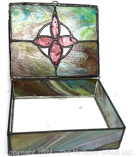 Leaded Slag Glass Box with Hinged Lid. 7 X 8 X 3"