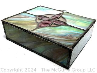 Leaded Slag Glass Box with Hinged Lid. 7 X 8 X 3"