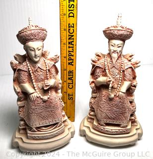 Set of Two (2) Chinese Emperor and Empress Resin Figurines Statues 
