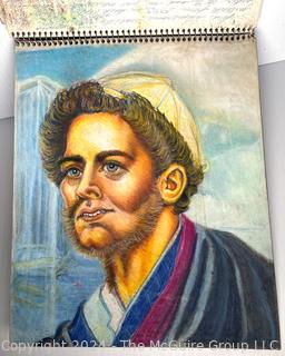 Sketch Book with 25 Pastel Crayon Portraits - View All Photos in Lot