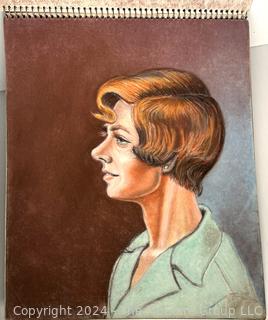 Sketch Book with 25 Pastel Crayon Portraits - View All Photos in Lot