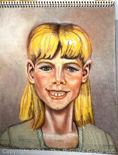 Sketch Book with 25 Pastel Crayon Portraits - View All Photos in Lot