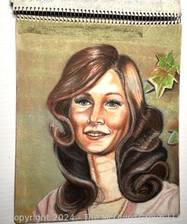 Sketch Book with 25 Pastel Crayon Portraits - View All Photos in Lot