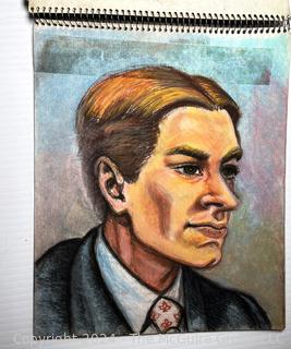 Sketch Book with 25 Pastel Crayon Portraits - View All Photos in Lot