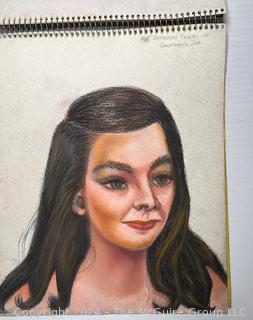 Sketch Book with 25 Pastel Crayon Portraits - View All Photos in Lot