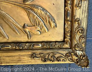 Asian Carved Gilt Wood Panel with Relief of Crane.  