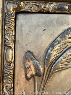 Asian Carved Gilt Wood Panel with Relief of Crane.  