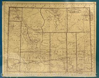 Unframed 1875 Railroad & Township Map of Wyoming. 16" x 20" Looks to be original from an atlas based on the center fold. 