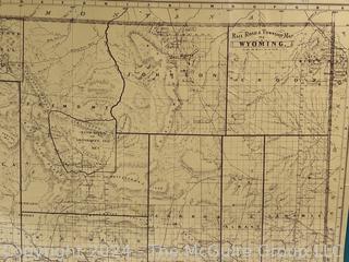 Unframed 1875 Railroad & Township Map of Wyoming. 16" x 20" Looks to be original from an atlas based on the center fold. 