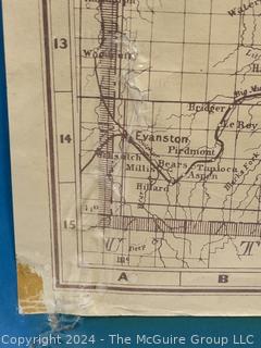 Unframed 1875 Railroad & Township Map of Wyoming. 16" x 20" Looks to be original from an atlas based on the center fold. 