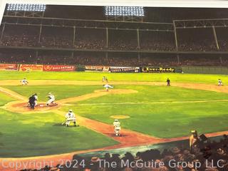 Framed Under Glass Photo of First Night Game at Ebbett's Field June 15, 1938. Signed Perez.  24" x 28". 