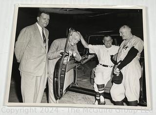 Four (4) Historical NewsWire Black & White Photographs with Descriptions of Baseball Greats Including Dizzy Dean, Stan Musial and Manager Bucky Harris of the Washington Senators.