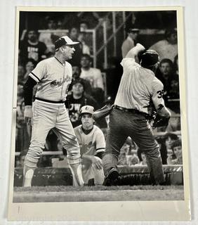 Ten (10) Black & White News Photographs of Baltimore Orioles Baseball History: Earl Weaver; Hank Bauer; Municipal Stadium; Playoff Wins '66; etc