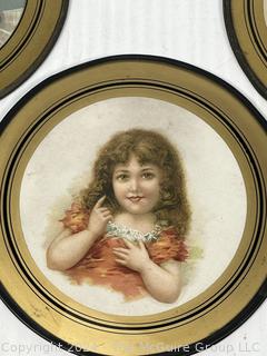 Four (4) Victorian  Round Glass Frame Flue Covers with Children. Various Sizes