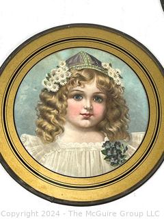 Four (4) Victorian  Round Glass Frame Flue Covers with Children. Various Sizes