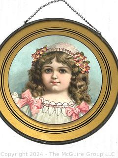 Four (4) Victorian  Round Glass Frame Flue Covers with Children. Various Sizes