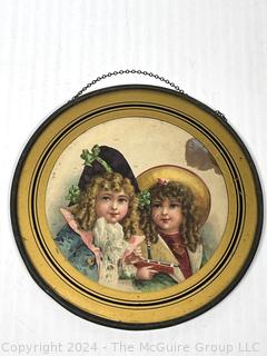 Four (4) Victorian  Round Glass Frame Flue Covers with Children. Various Sizes