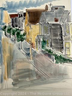 Two (2) Unframed Unsigned Watercolor Studies of Urban Streets