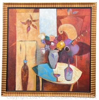 Gilt Framed Oil on Canvas Abstract Still Life Signed by Artist Lee White.  54" Square. 