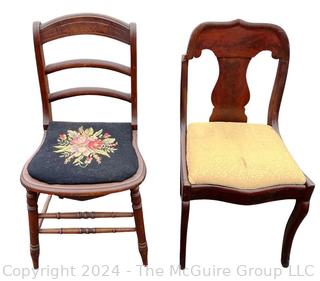 Two (2) Chairs with Needlepoint and Yellow Upholstered Seats