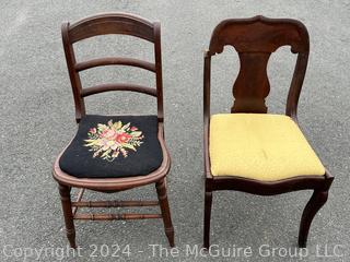 Two (2) Chairs with Needlepoint and Yellow Upholstered Seats